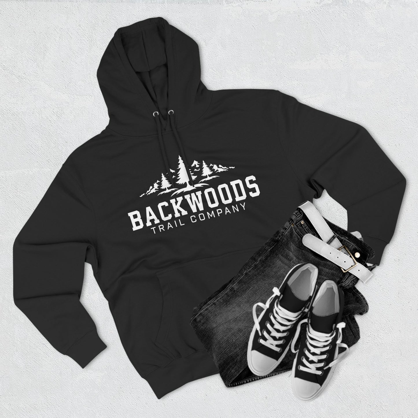 Backwoods Trail Company Three-Panel Fleece Hoodie (White Logo)