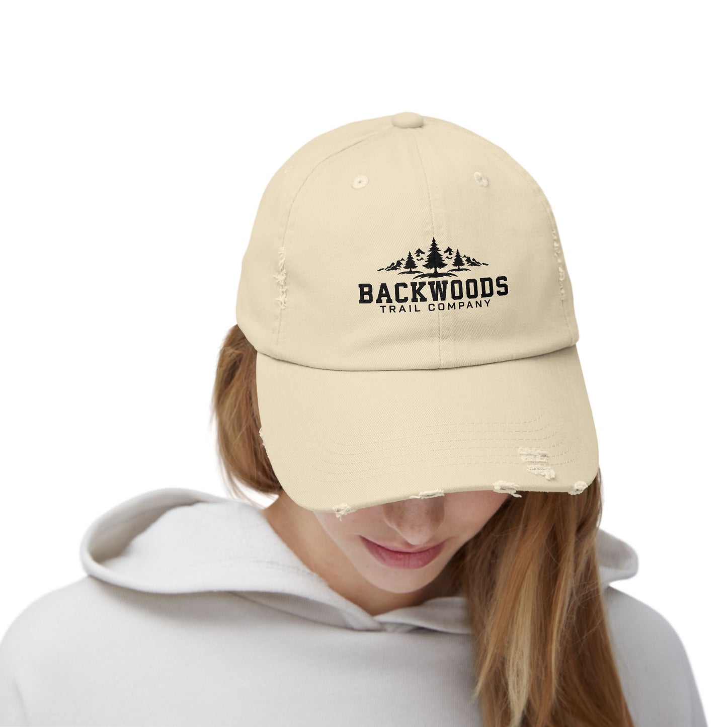 Backwoods Trail Company Unisex Distressed Cap (Black Logo)